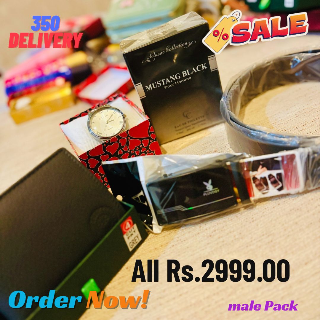 Watch + Mustang Black + Belt + Wallet gift pack Sri Lanka