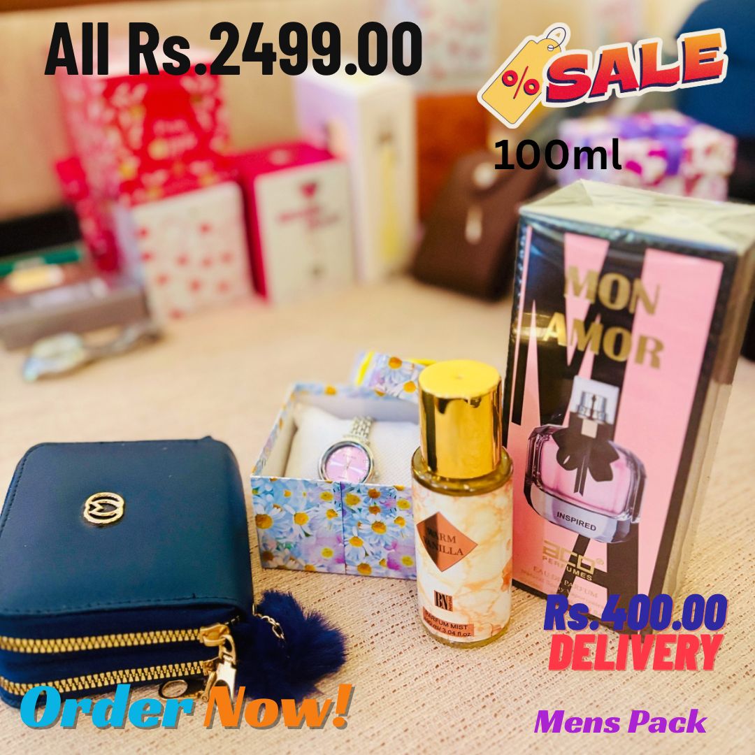 Watch + Mon Amor + Warm Vanilla + Handbag gift pack Sri Lanka
