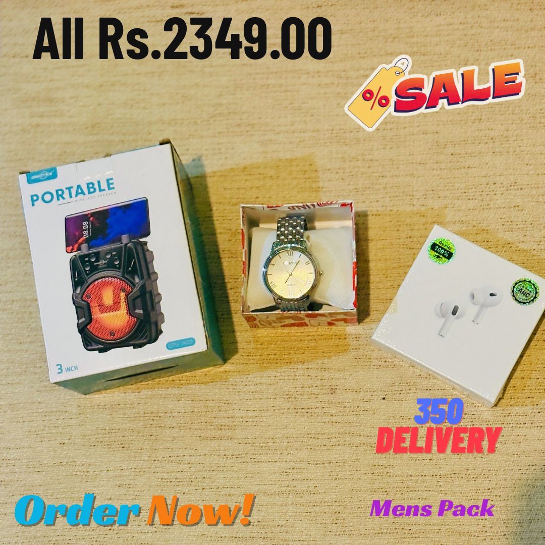 Watch Silver + Speaker + AirPods gift pack Sri Lanka